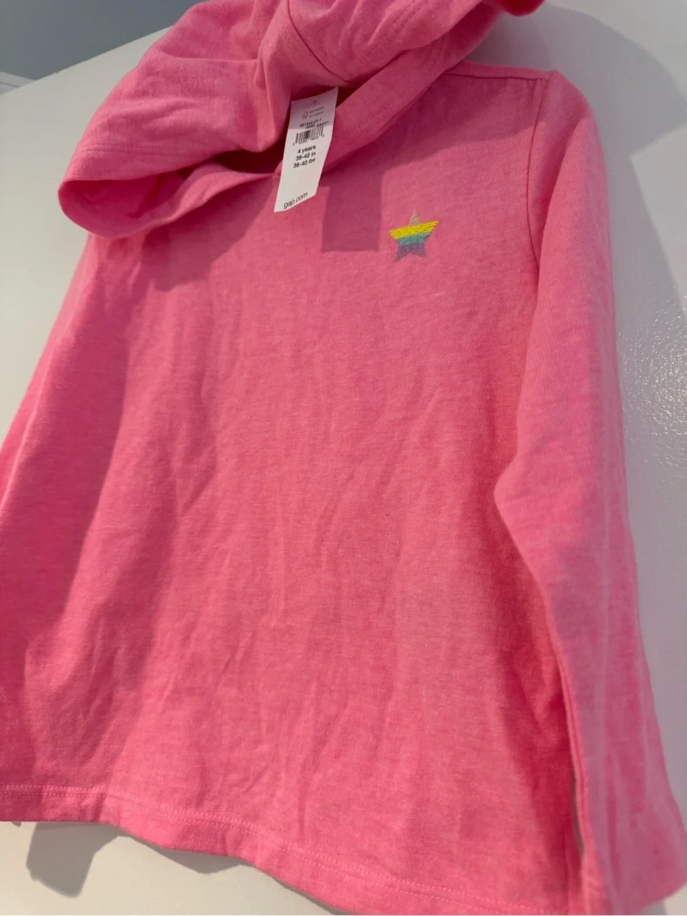 GAP Kids Bright Pink Hooded Long-Sleeve Top with Small Star NWT